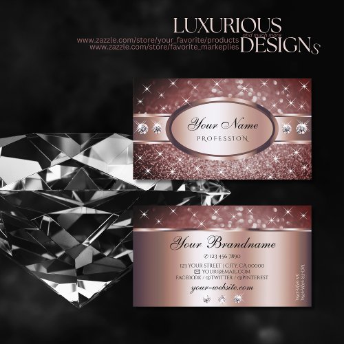 Rose Gold Burgundy Glitter Sparkle Jewels Artful Business Card