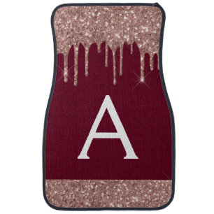 Rose Gold Burgundy Glitter Sparkle Monogram Car Fl Car Floor Mat