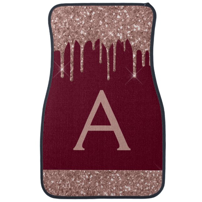 Rose Gold Burgundy Glitter Sparkle Monogram Car Fl Car Floor Mat (Front)