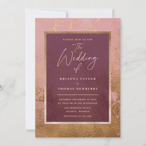 Rose Gold Burgundy Luxury Wedding Invitation