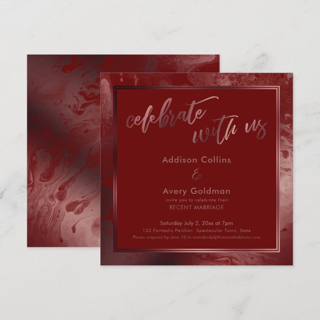 Rose Gold & Burgundy Marble Celebrate with Us Invitation (Front/Back)