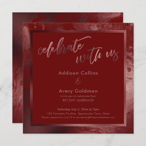 Rose Gold  Burgundy Marble Celebrate with Us Invitation