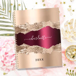 Rose gold burgundy metal agate marble name 2025 planner<br><div class="desc">Rose gold and burgundy metal and agate,  marble stone print as background.  Personalize and add your name. The name is written with a modern hand lettered style script.</div>