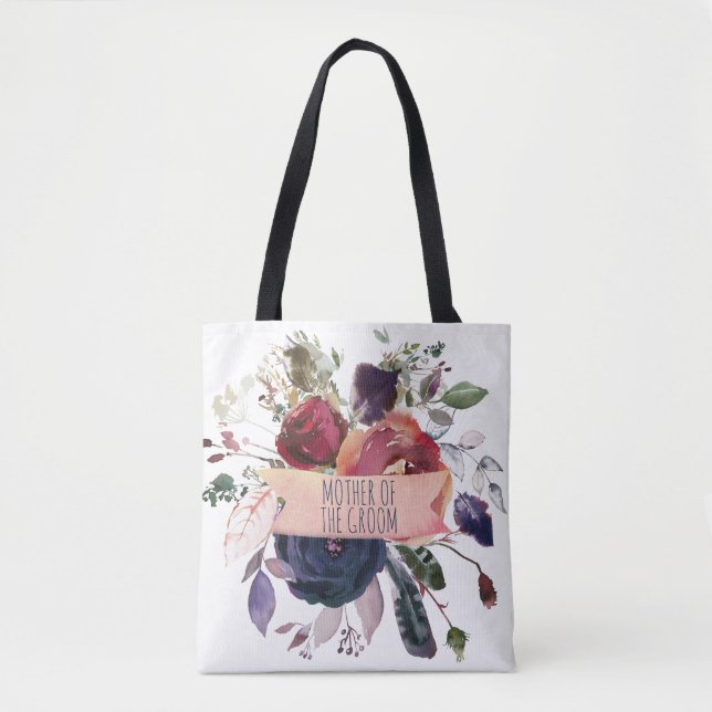 Rose Gold Burgundy Navy Mother of Groom Tote Bag (Front)