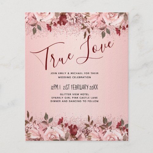 Rose Gold Burgundy Pink Floral Wedding Flyer