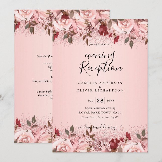 Rose Gold Burgundy Pink Floral Wedding Invites (Front/Back)