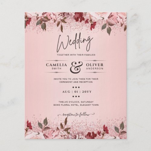 Rose Gold Burgundy Pink Floral Wedding Invites Flyer