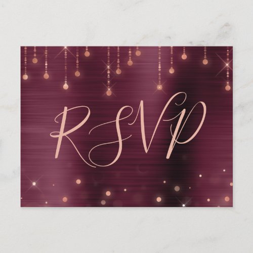 Rose Gold Burgundy Sparkle RSVP Response Invitation Postcard