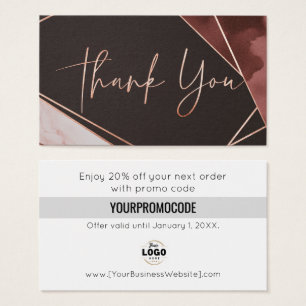Rose Gold Burgundy Thank You Discount Cards