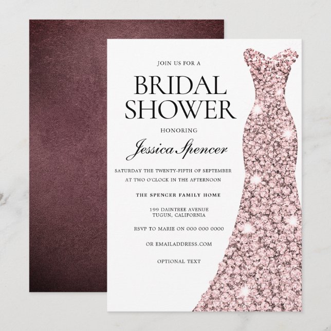 Rose Gold & Burgundy Velvet Bridal Shower Invite (Front/Back)