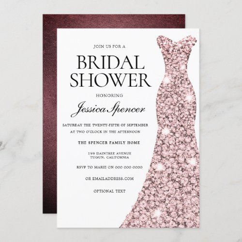 Rose Gold  Burgundy Velvet Bridal Shower Invite