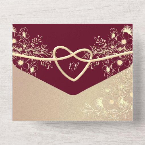 Rose Gold Burgundy Wedding All In One Invitation | Zazzle