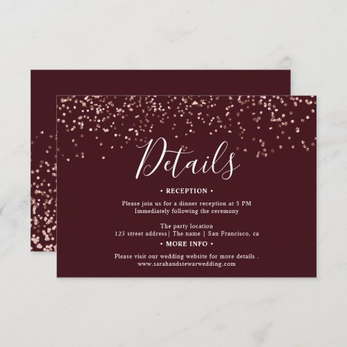 Rose gold burgundy wedding direction details enclosure card