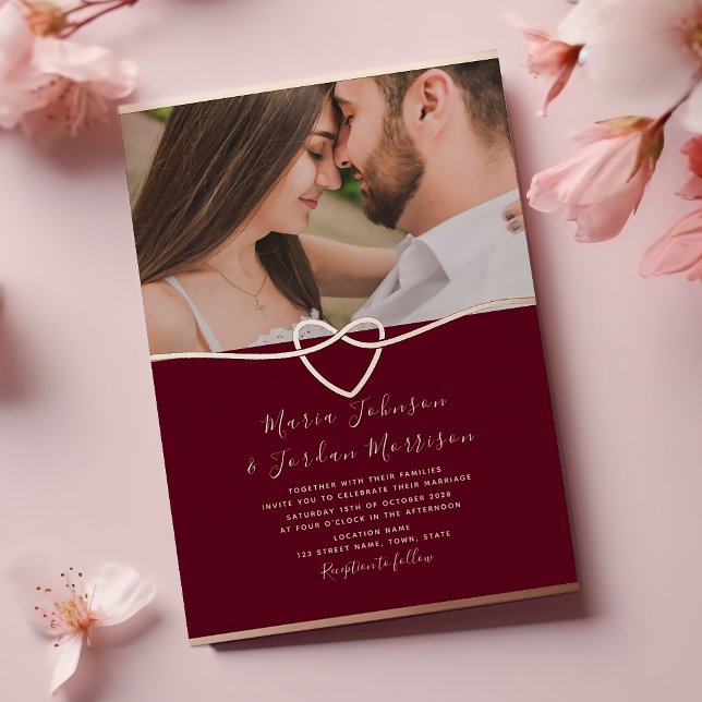 Rose Gold Burgundy Wedding Foil Invitation (Creator Uploaded)