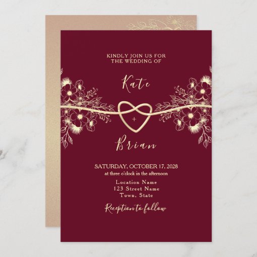 Rose Gold Burgundy Wedding Invitation Zazzle