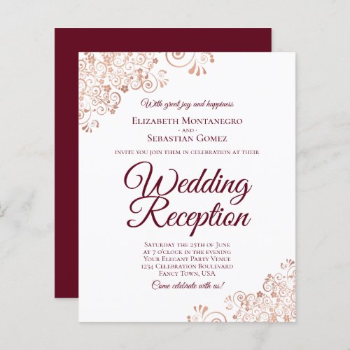 Rose Gold Burgundy Wedding Reception BUDGET Invite