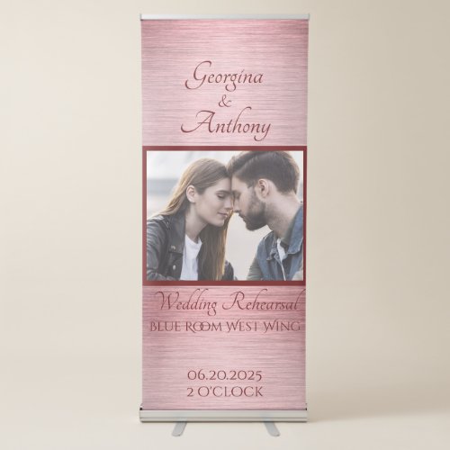 Rose Gold Burgundy Wedding Rehearsal Photo Retractable Banner