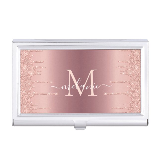 Rose Gold Business Card Case Custom Name Letter (Front)