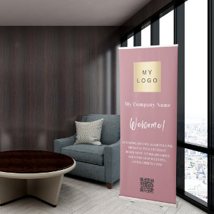 Rose gold business logo opening hours QR code Retractable Banner