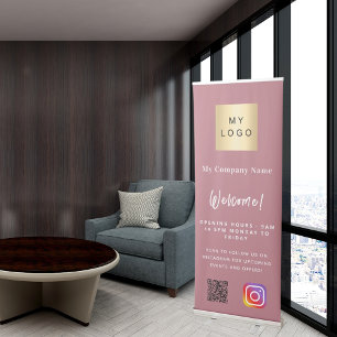 Rose gold business logo opening hours QR Instagram Retractable Banner