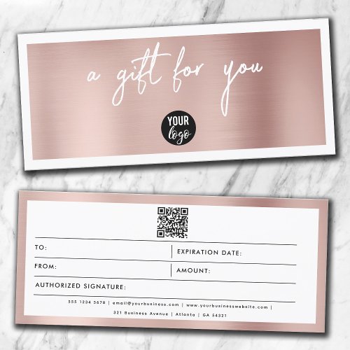 Rose Gold Business Logo QR Code Gift Certificate