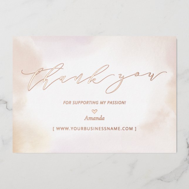 Rose Gold Business Logo Thank you Package Insert Foil Invitation (Front)