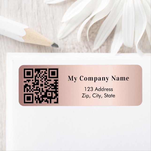 Rose gold business qr code return address label (Insitu)