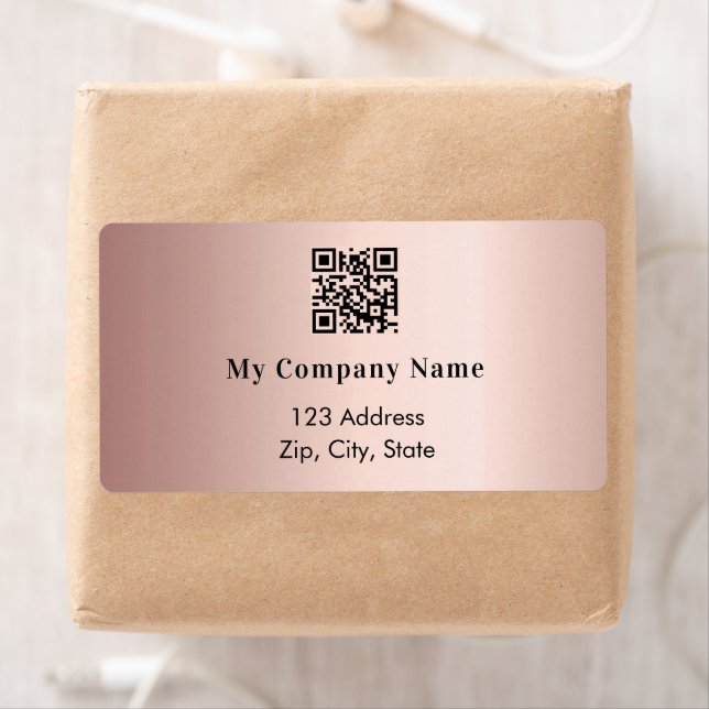 Rose gold business qr code return address label (Insitu)
