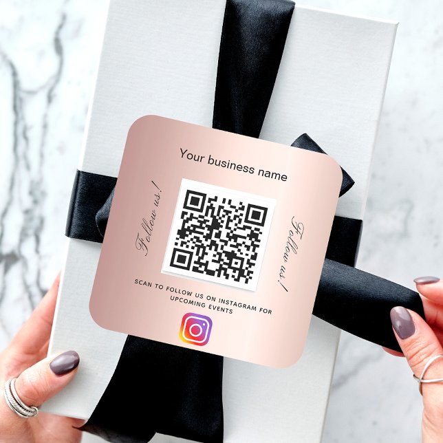 Rose gold business salon name qr code Instagram Square Sticker (Creator Uploaded)