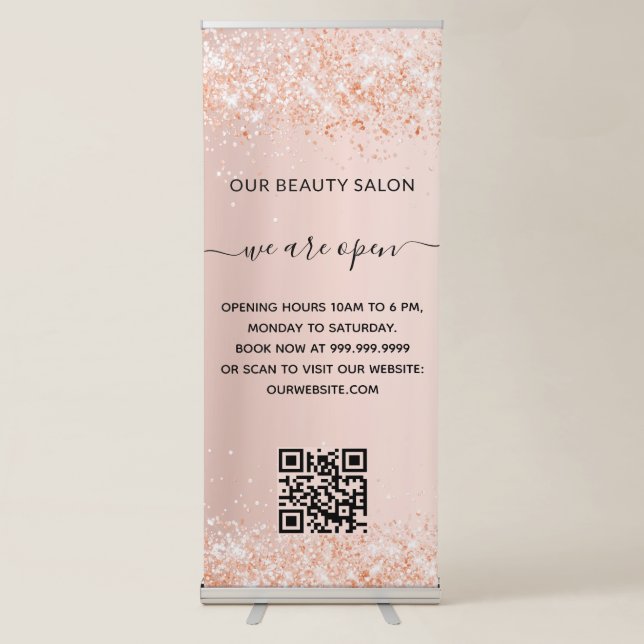 Rose gold business salon qr code  retractable banner (Front)