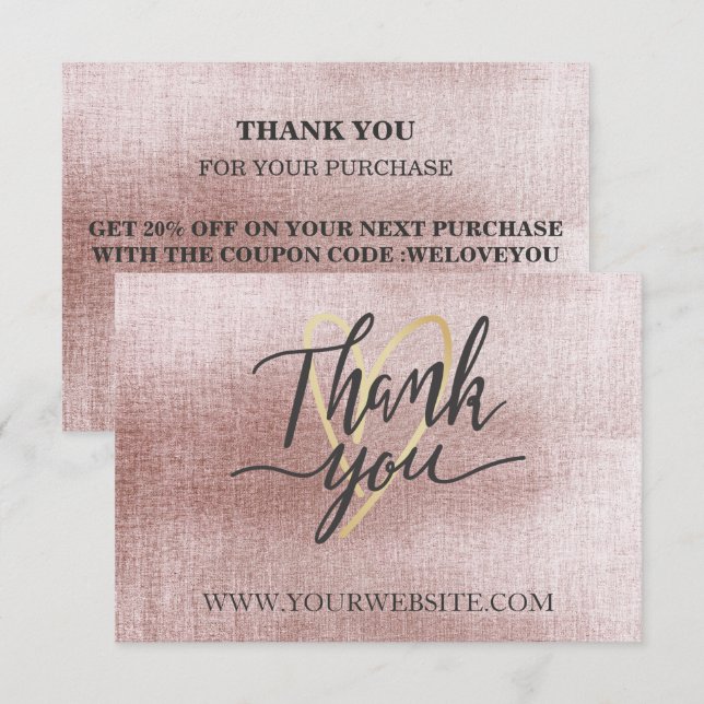 Rose Gold Business Thank You Card (Front/Back)