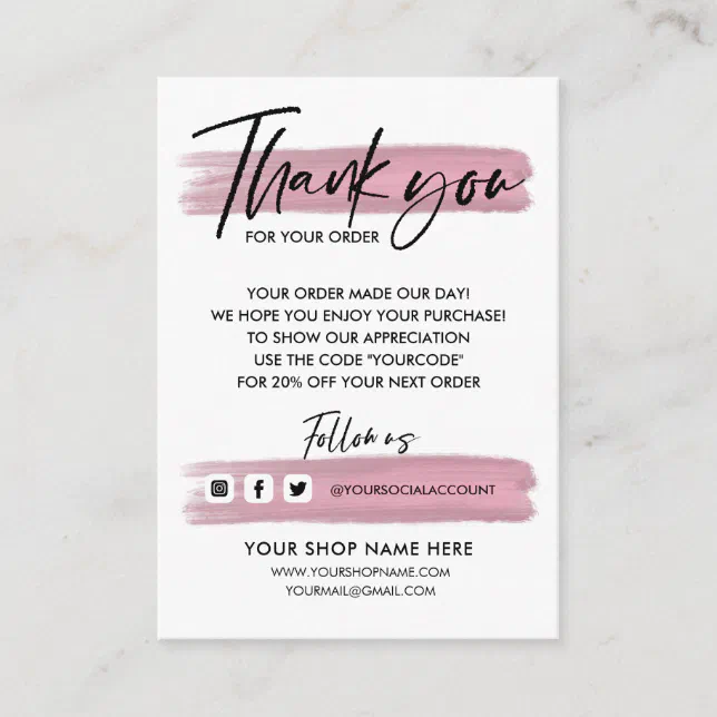Rose Gold Business THANK YOU HANDLETTERED QR CODE Enclosure Card | Zazzle