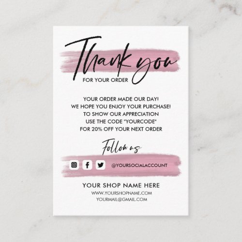 Rose Gold Business THANK YOU HANDLETTERED QR CODE Enclosure Card