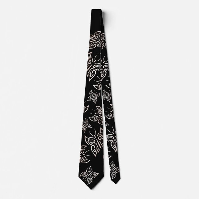 Rose Gold Butterflies Pattern Black Tie (Front)