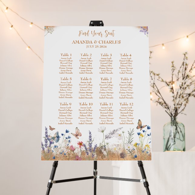 Rose Gold Butterfly Garden Seat Chart  Foam Board (In Situ (Stand))