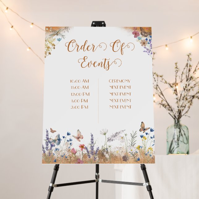 Rose Gold Butterfly Garden Wedding Event Sign    (In Situ (Stand))