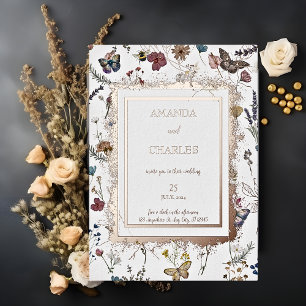 Rose Gold Butterfly Garden Wedding Foil Invitation