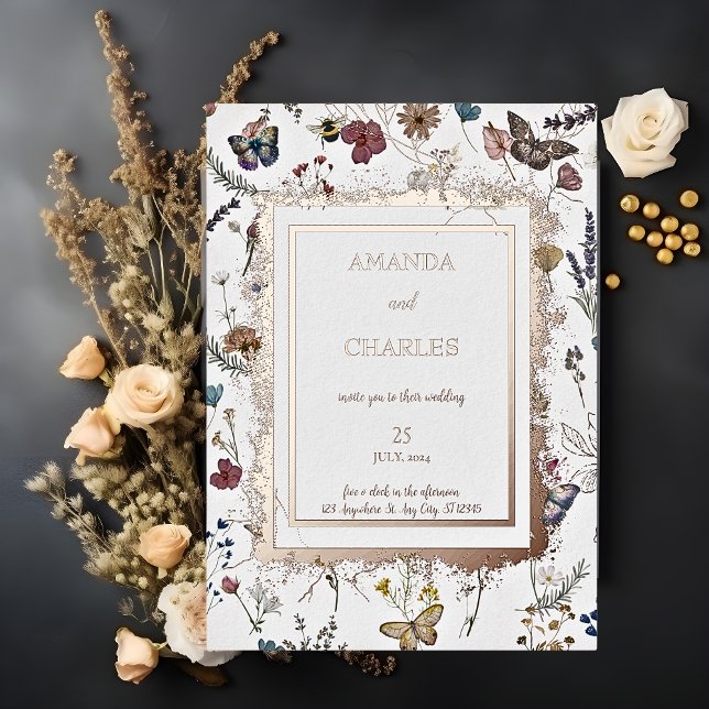 Rose Gold Butterfly Garden Wedding Foil Invitation (Creator Uploaded)