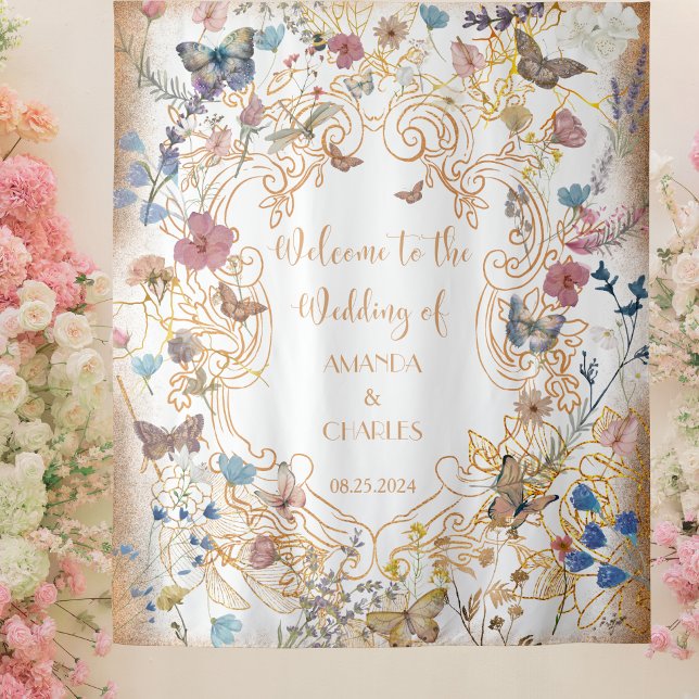 Rose Gold Butterfly Garden Wedding   Tapestry (Creator Uploaded)