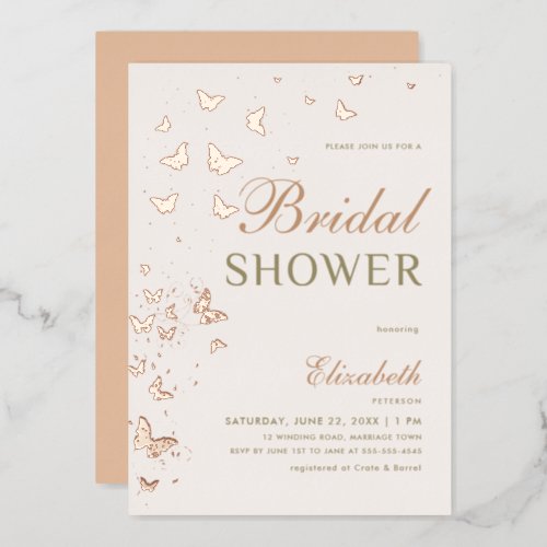 Rose Gold Butterfly Swirls Elegant Bridal Shower Foil Invitation