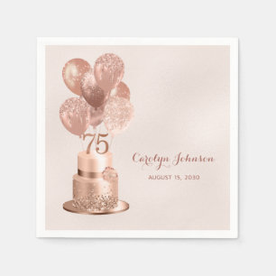Rose Gold Cake 75th Birthday Napkins