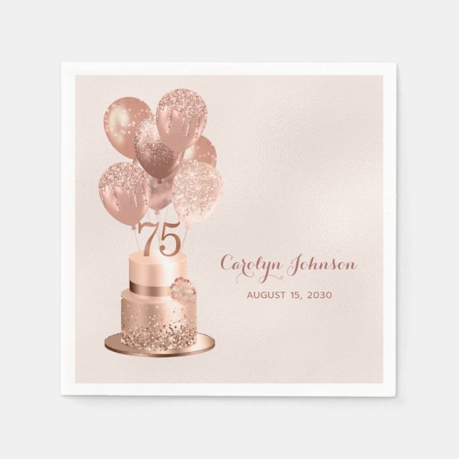 Rose Gold Cake 75th Birthday Napkins (Front)