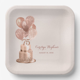 Rose Gold Cake 75th Birthday Paper Plates