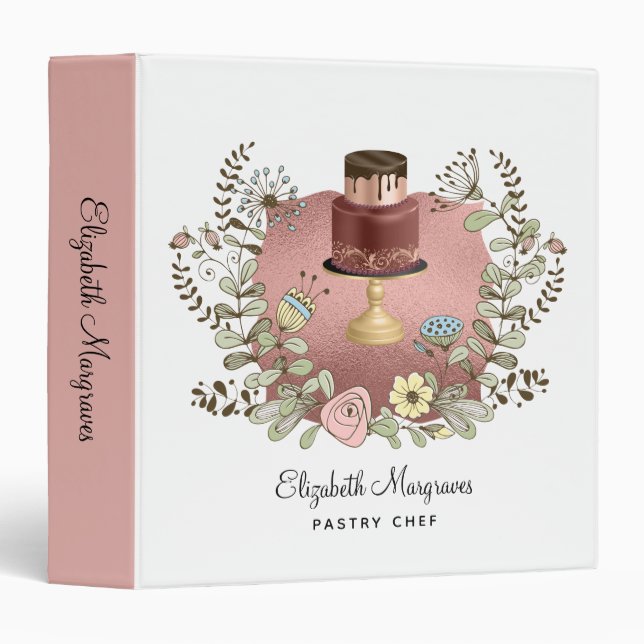 Rose Gold Cake Bakery Baker Pastry Chef   3 Ring Binder (Front/Spine)