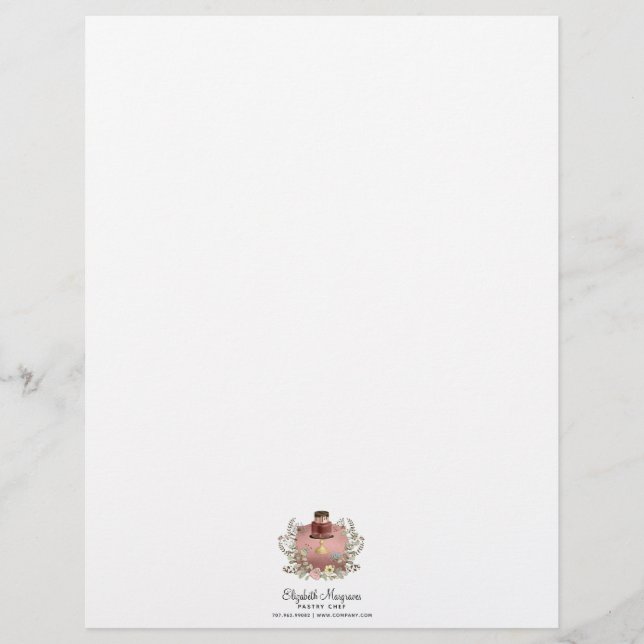 Rose Gold Cake Bakery Baker Pastry Chef Letterhead (Front)