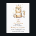 Rose Gold Cake Champagne 50th Birthday  Invitation Postcard<br><div class="desc">Champagne And rose gold cake 50th Birthday party postcard invite. Gold ribbon wrapped champagne toasting glasses with falling gold confetti and white trendy modern script typeface. For a 50 and fabulous birthday bash! Customize for any age. 30,  40,  60,  70,  80,  and over.</div>