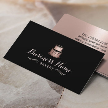 Rose Gold Cake Logo Bakery Modern Pastry Chef Business Card by cardfactory at Zazzle