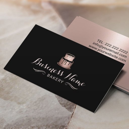 Customizable Rose Gold Cake Logo Bakery Modern Pastry Chef Business Card