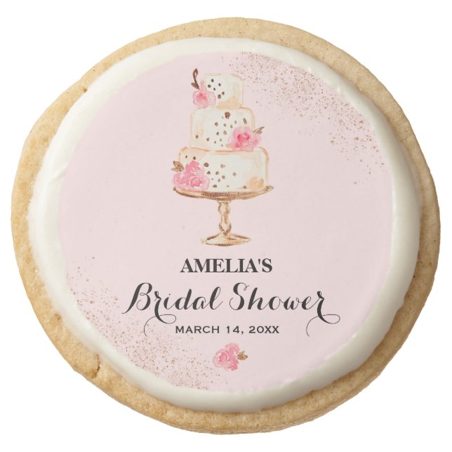 Rose Gold Cake Tea Party Bridal Shower Cookies (Front)