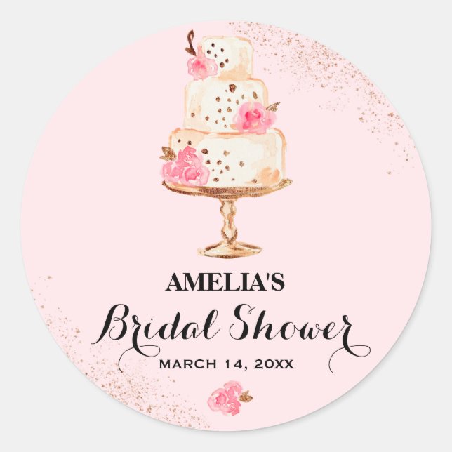 Rose Gold Cake Tea Party Bridal Shower Sticker (Front)